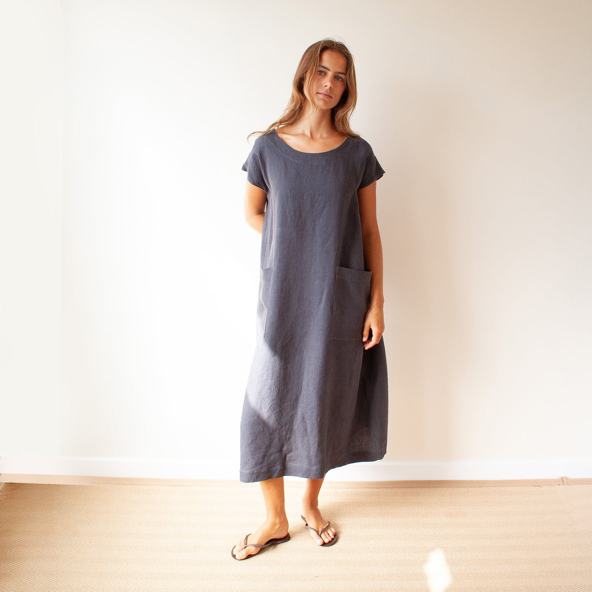 Simple dress -charcoal linen