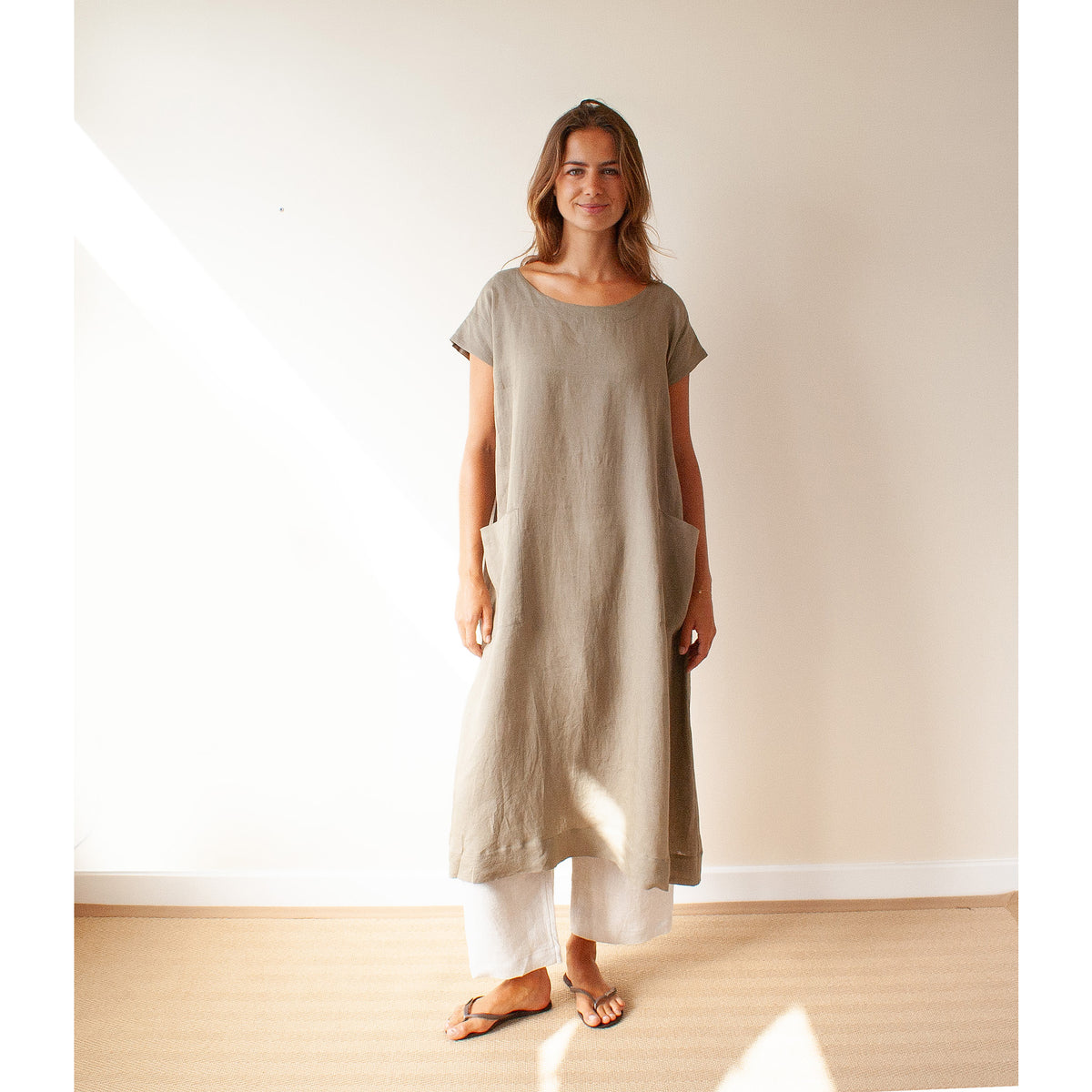 Simple dress -sage voile linen
