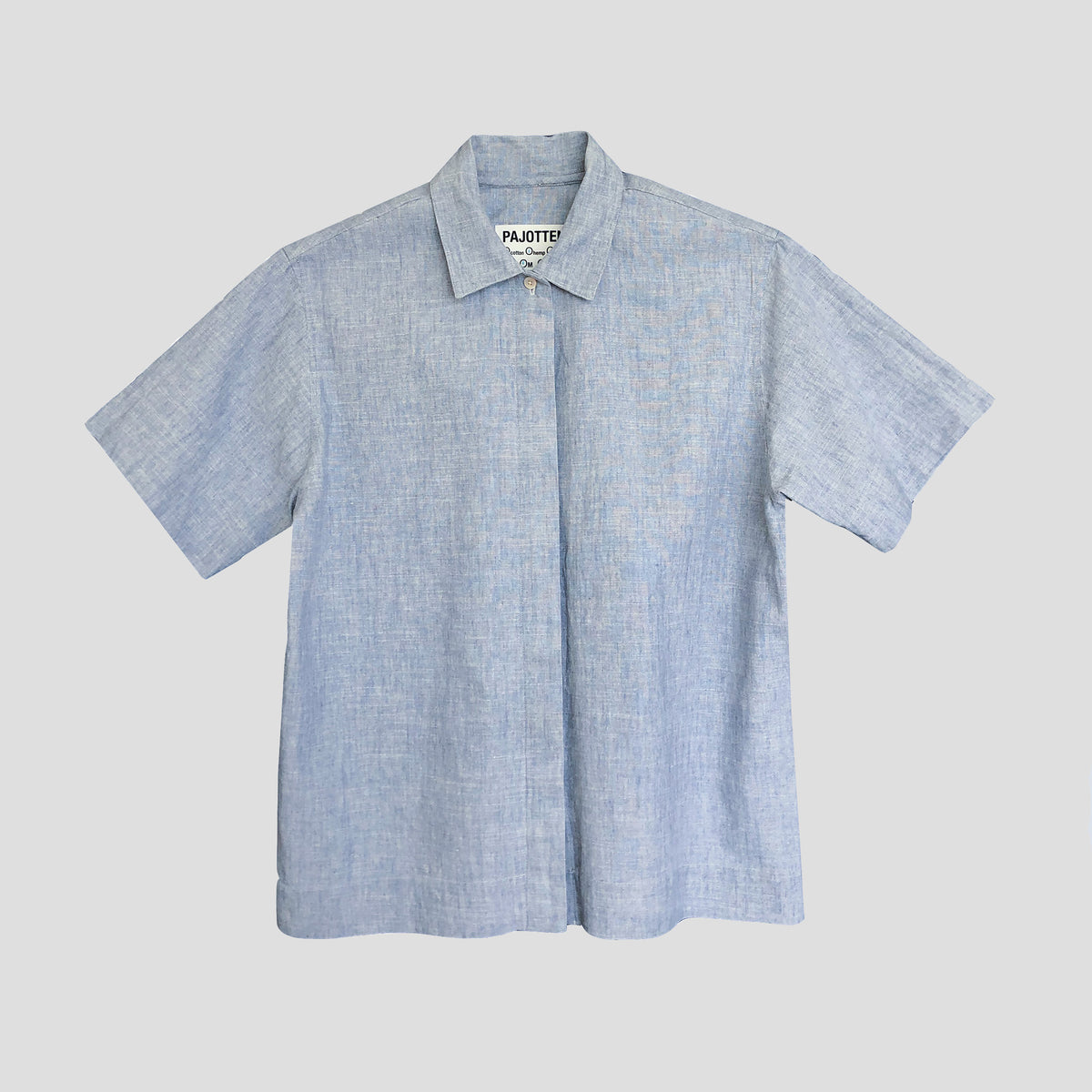 Short sleeved shirt sky blue hemp cotton mix