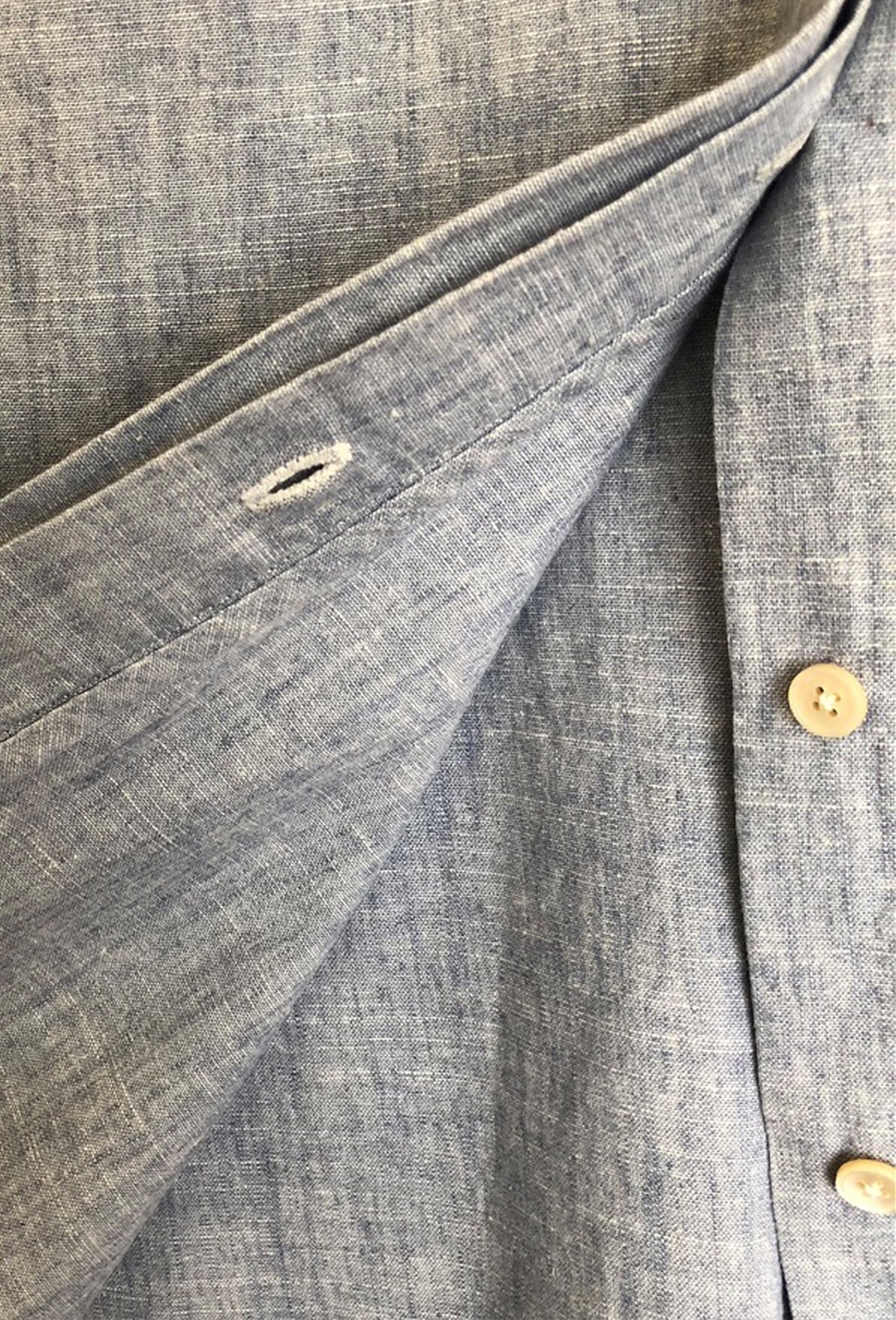 3/4 length sleeve shirt sky blue hemp cotton mix