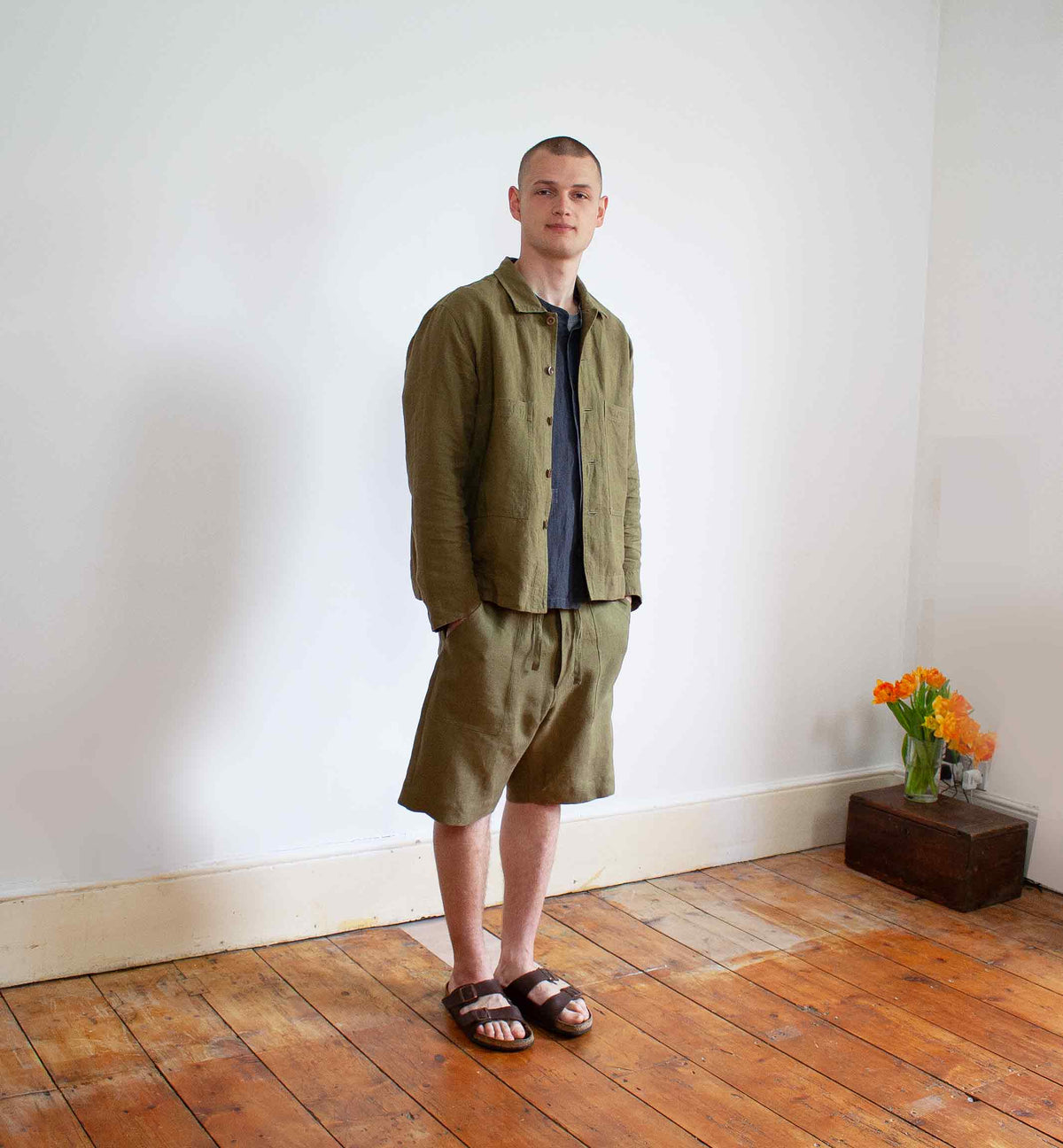 Simple jacket in linen - Sage linen