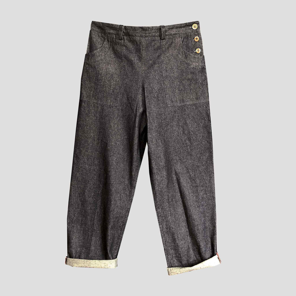 Side button jean indigo denim