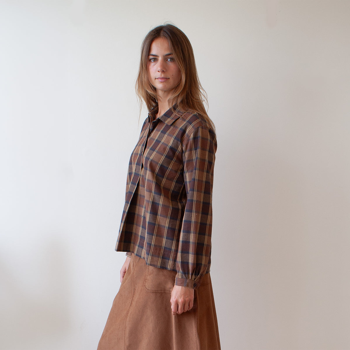 Painter smock - check brown cotton/linen