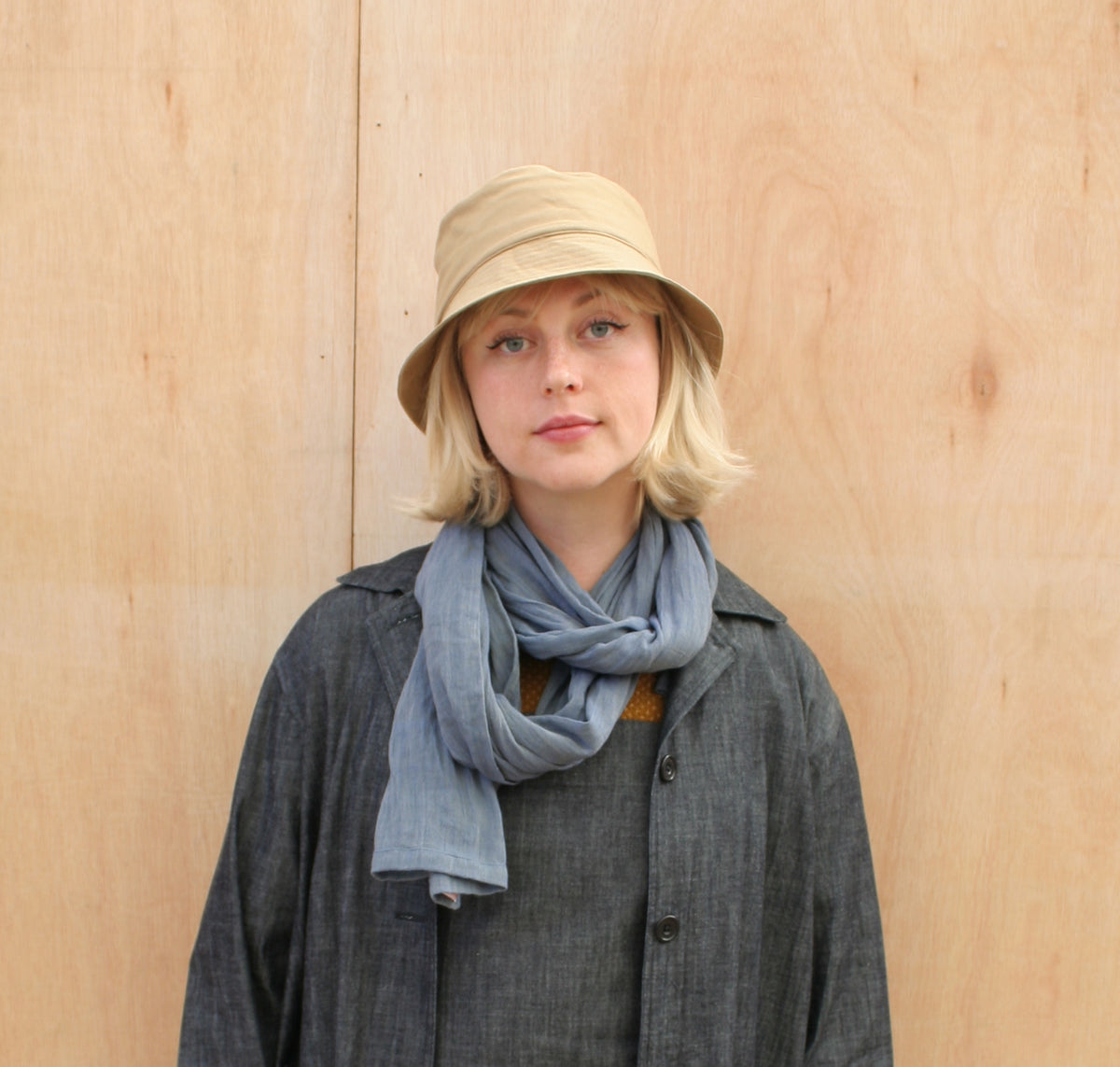 Bucket Hat cotton canvas tan and sage