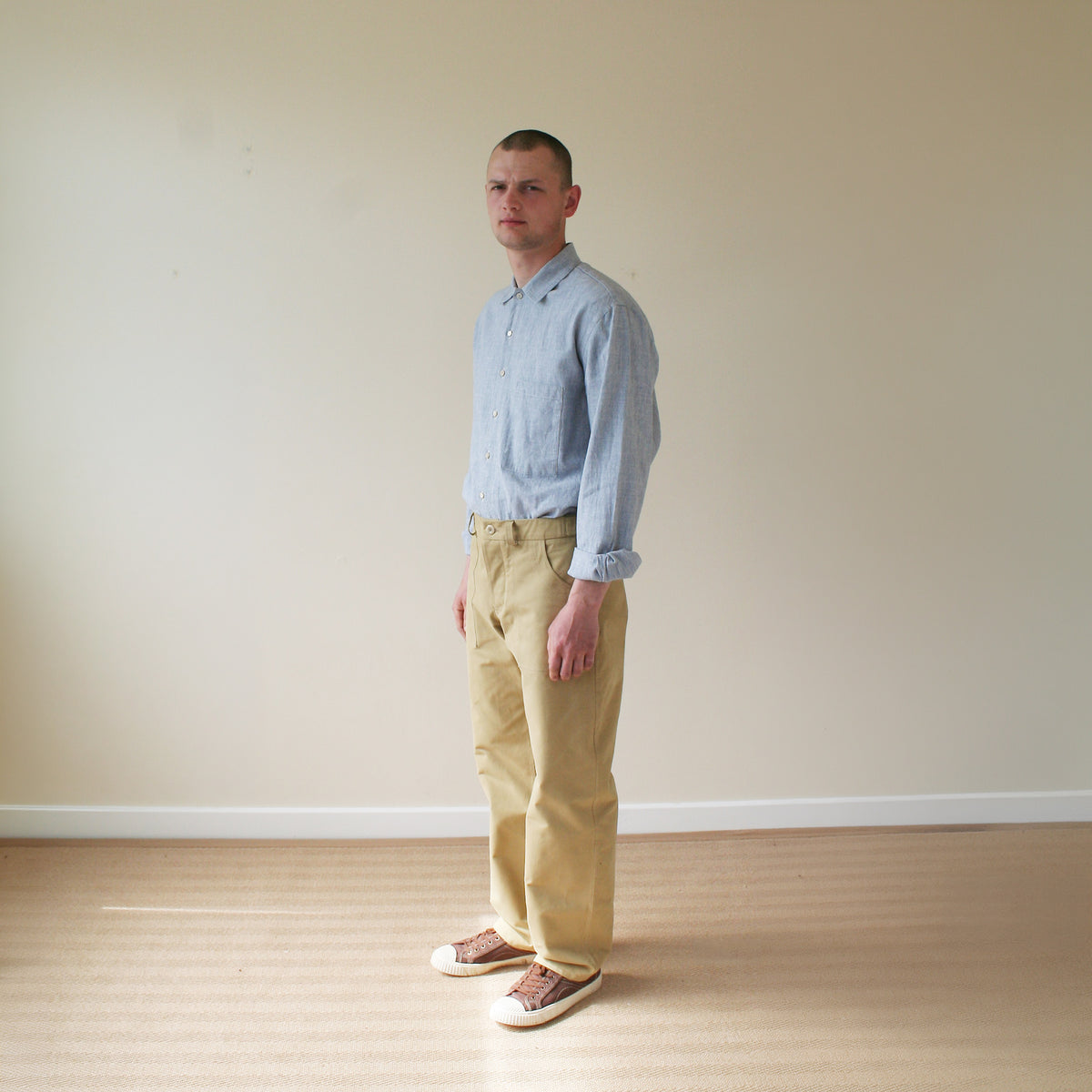 Chore trousers in tan cotton twill