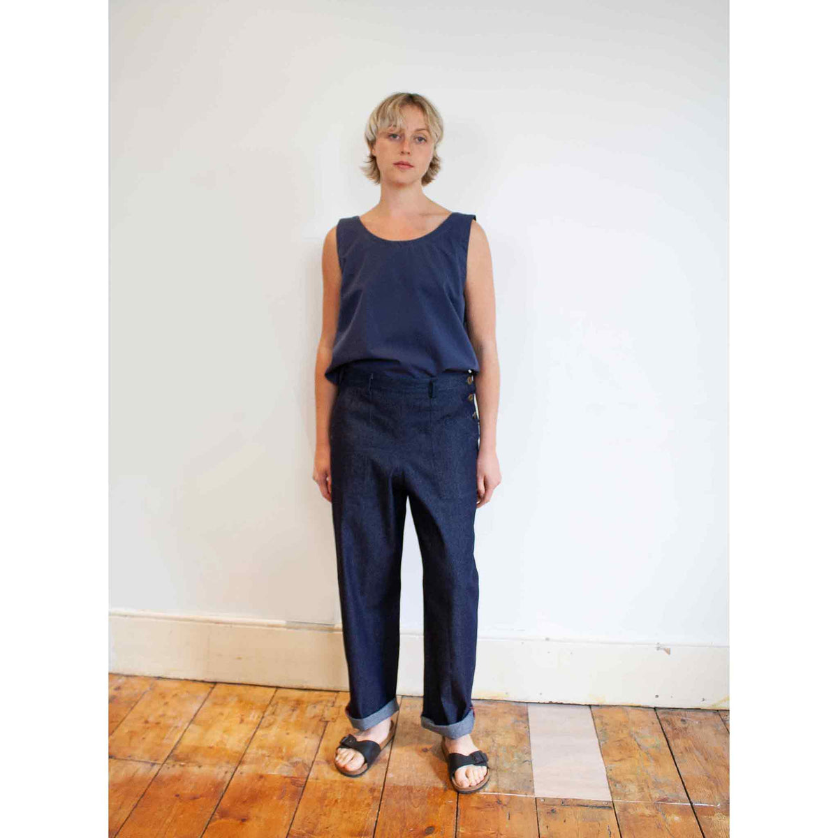 Side button jean indigo denim