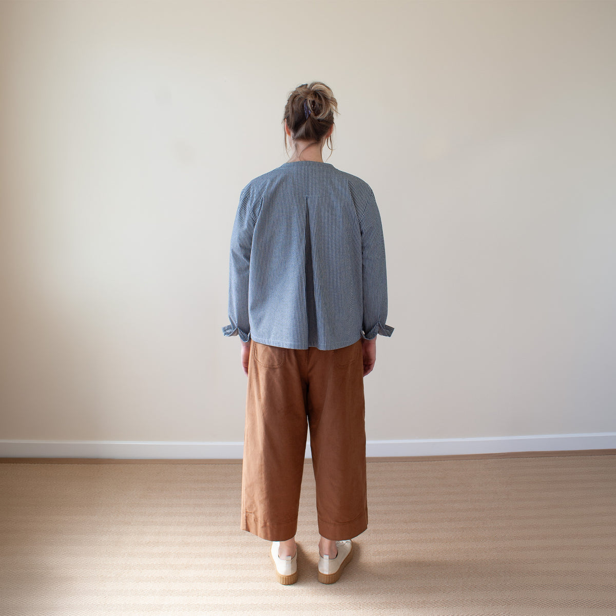 Pocketed overshirt in huckleberry stripe