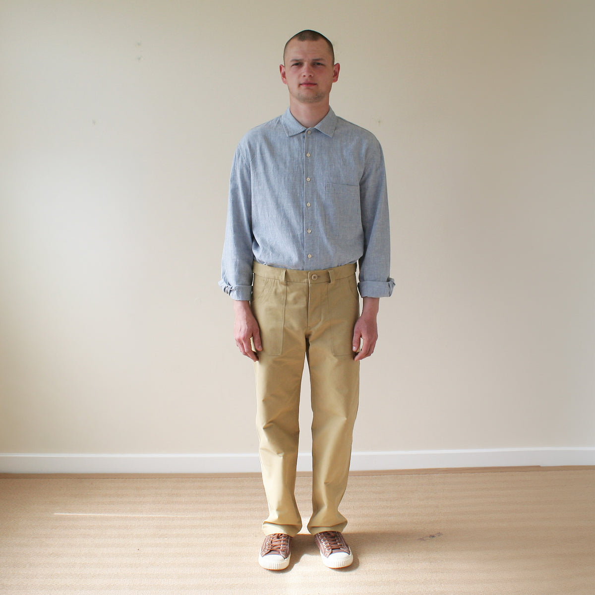 Chore trousers in tan cotton twill