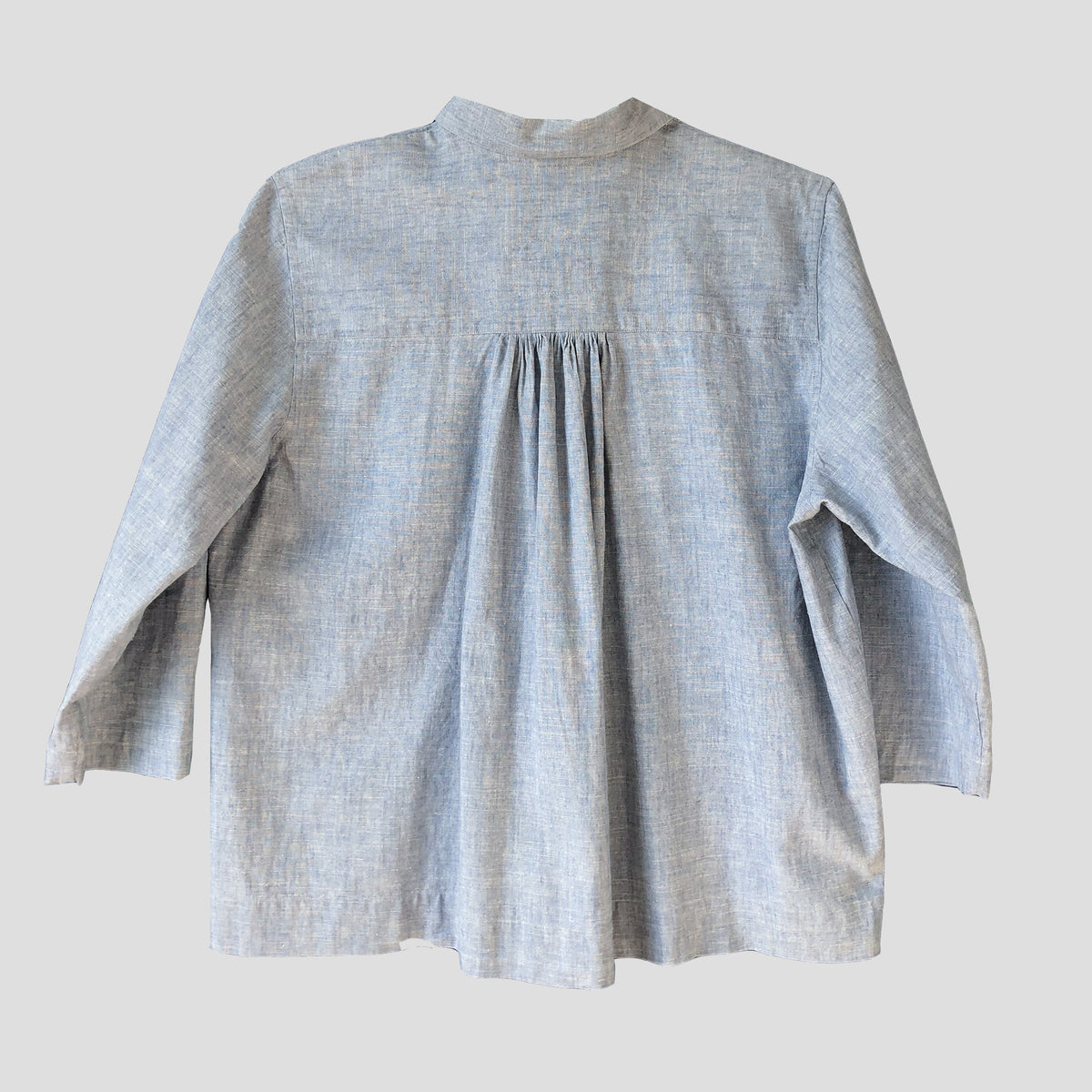 3/4 length sleeve shirt sky blue hemp cotton mix