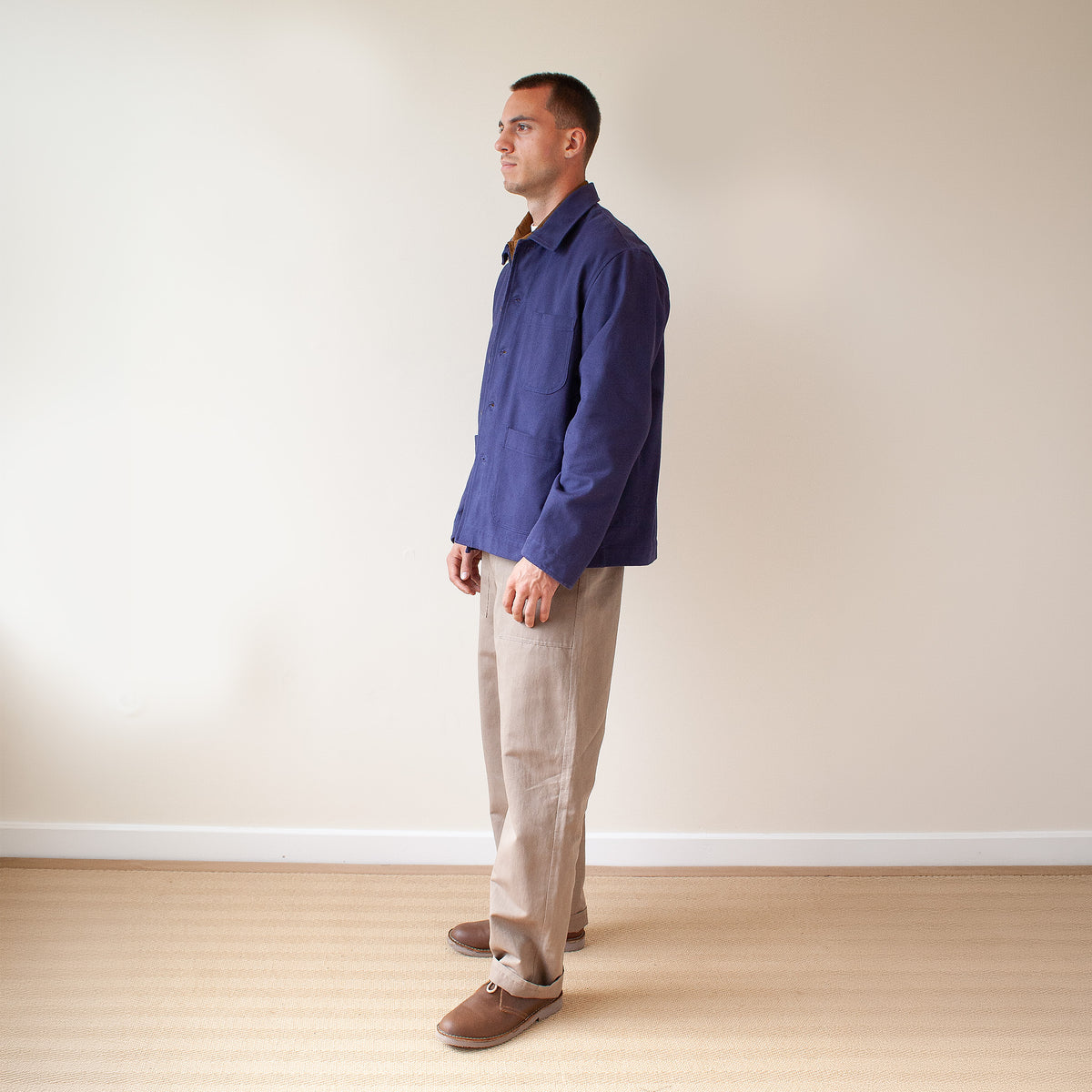 Traditional chore jacket in heavy brushed cotton twill - indigo