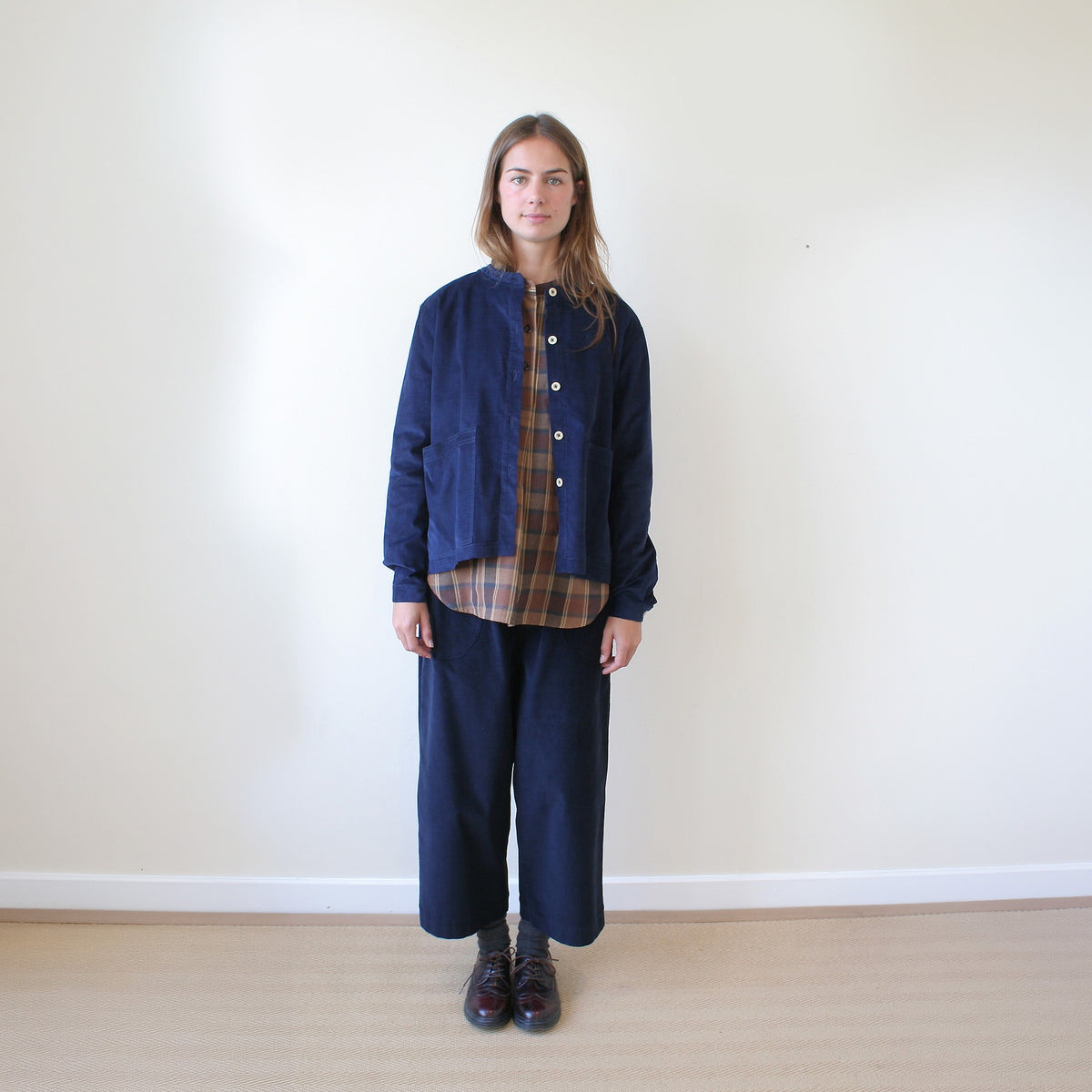 Yard shirt brown check cotton/linen