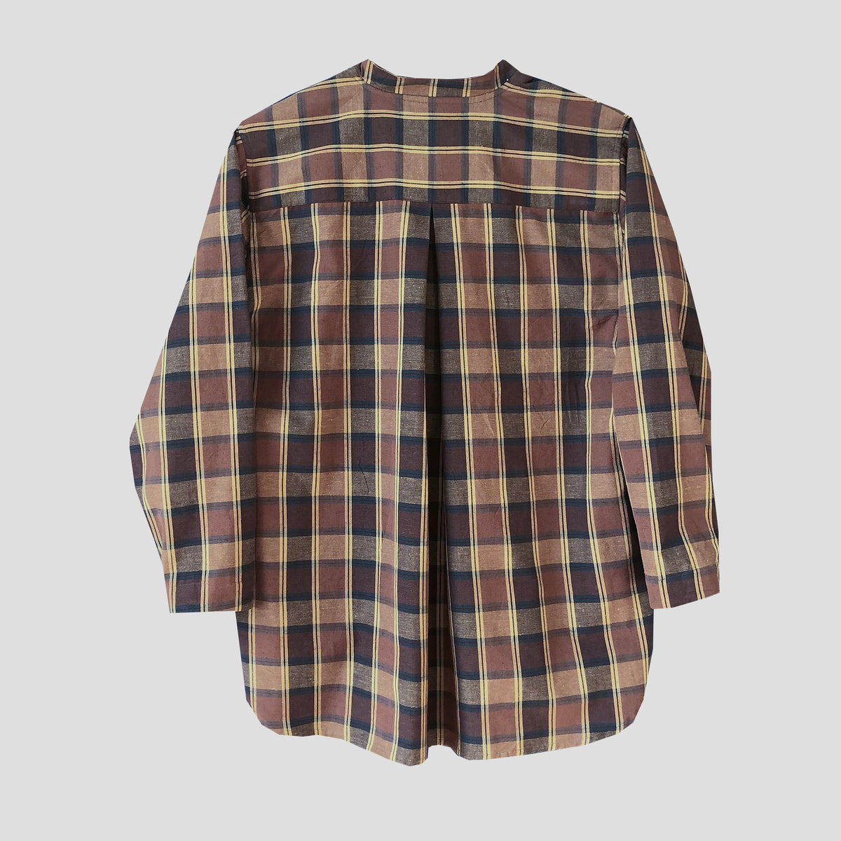 Yard shirt brown check cotton/linen