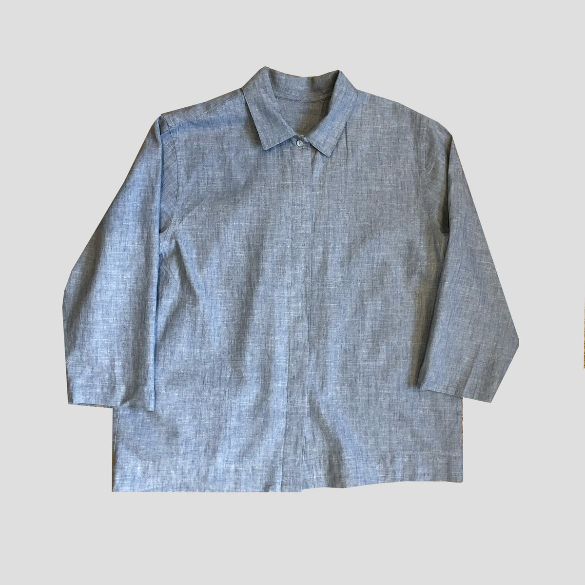 3/4 length sleeve shirt sky blue hemp cotton mix