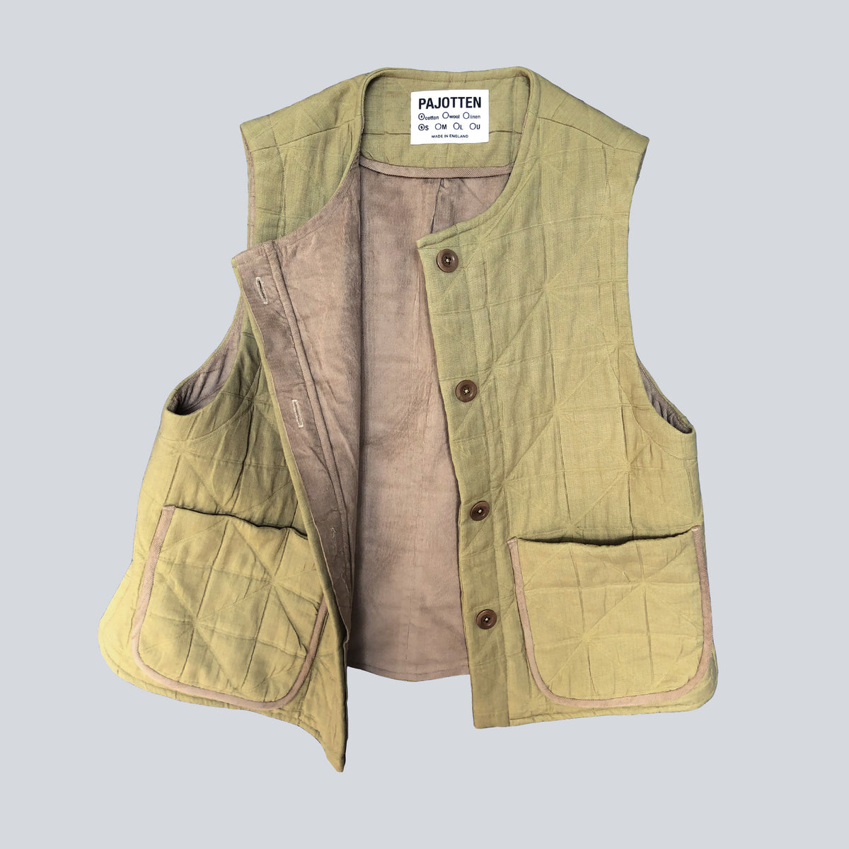 quilted waistcoat soft green cotton