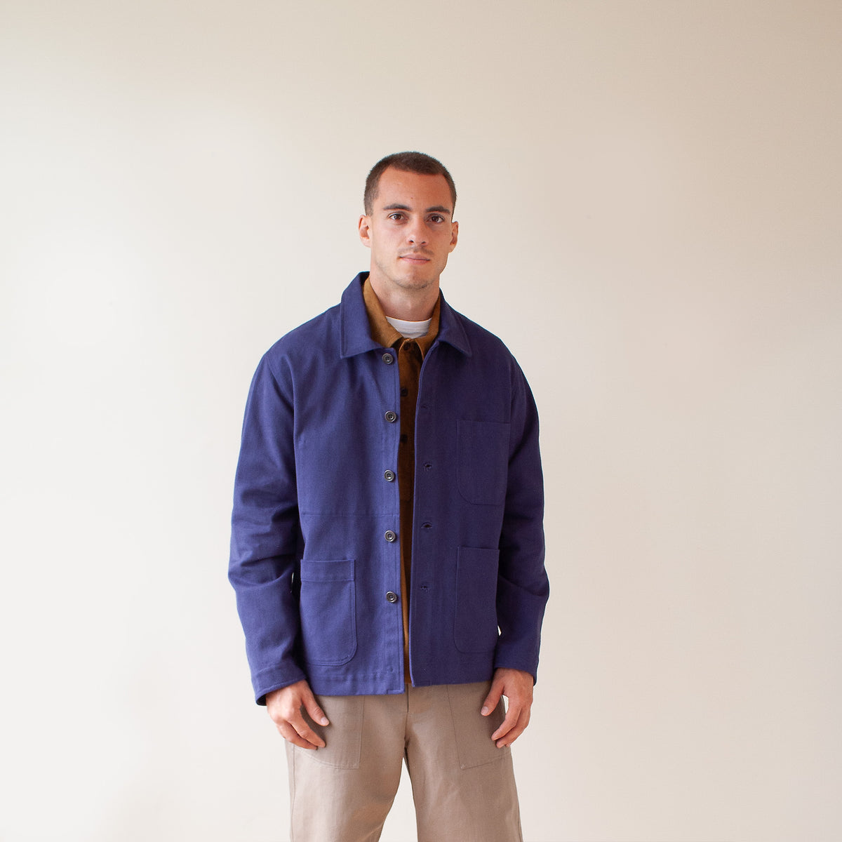 Traditional chore jacket in heavy brushed cotton twill - indigo