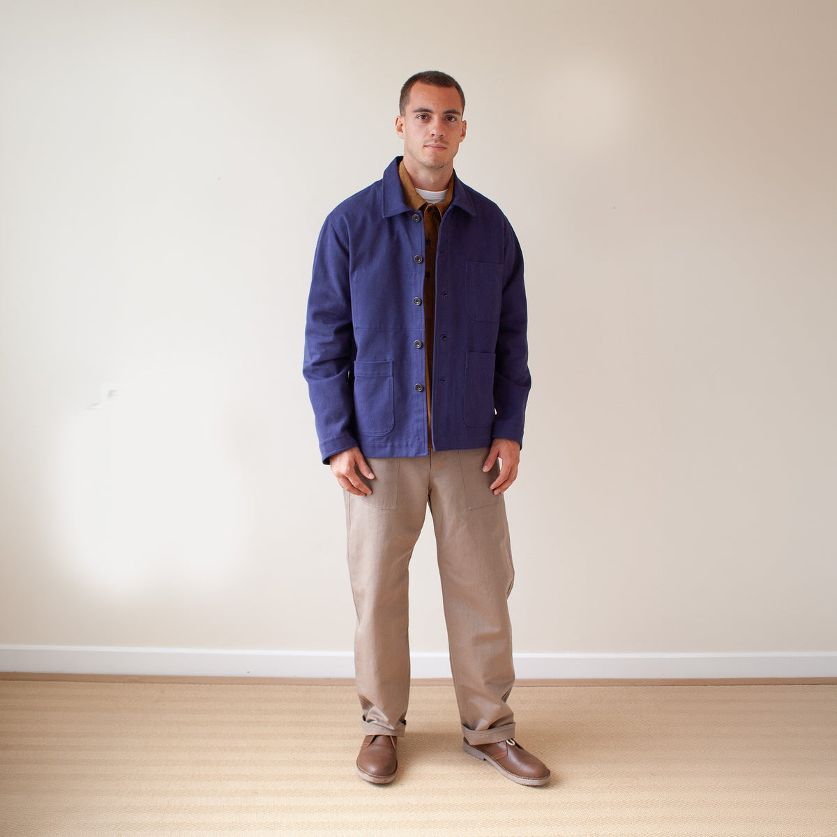 Traditional chore jacket in heavy brushed cotton twill - indigo