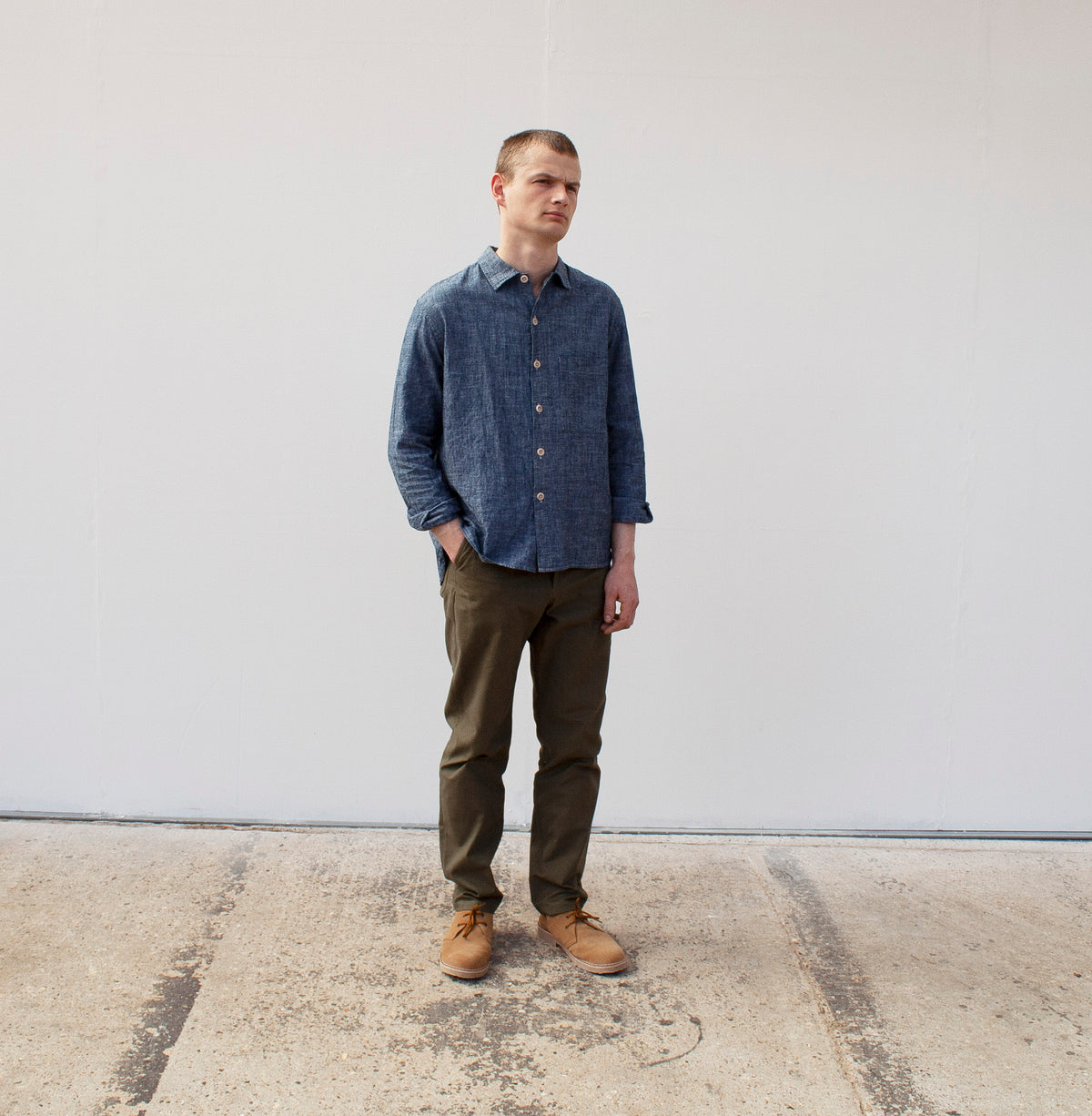 straight trousers in sage cotton canvas