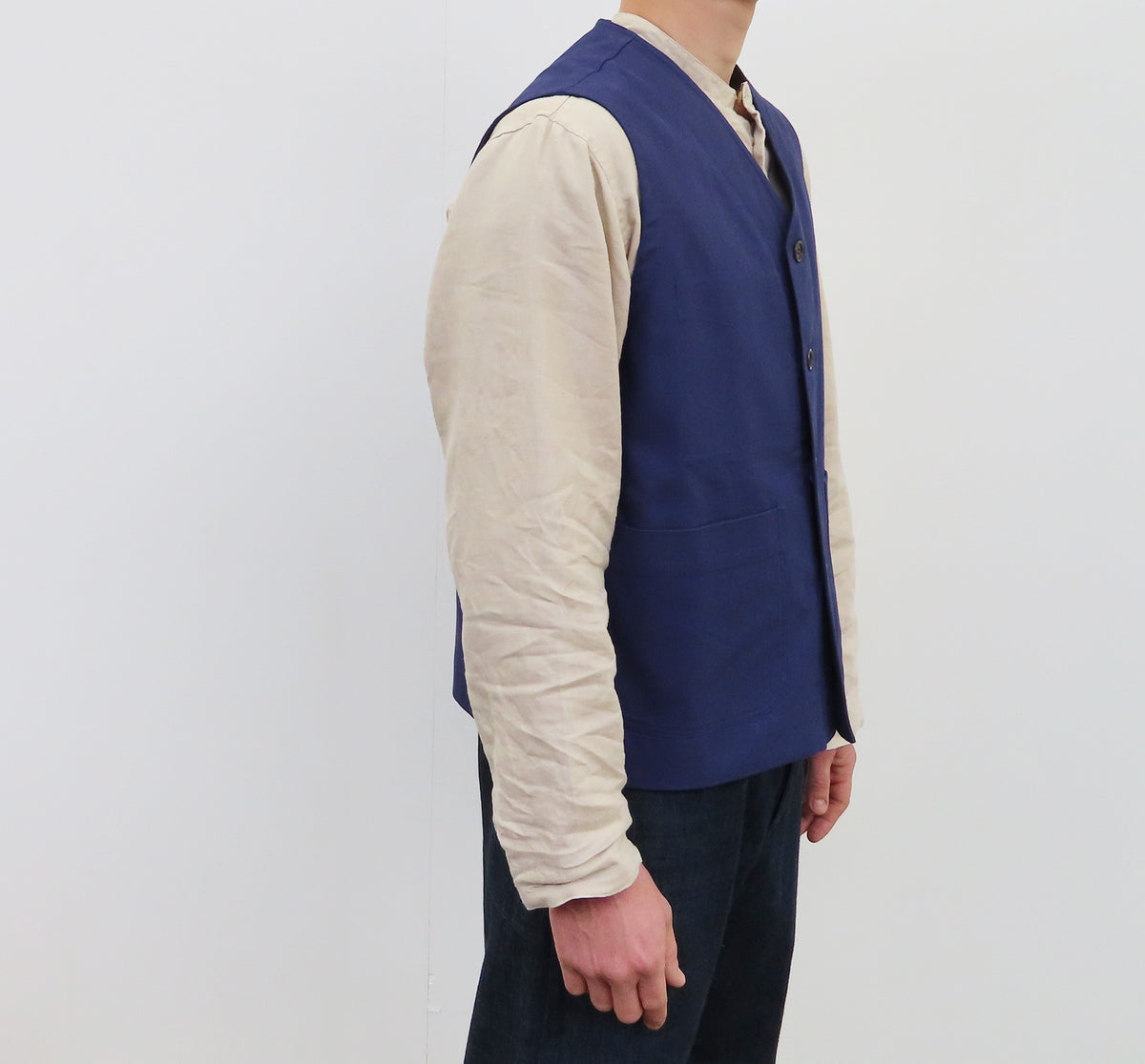 Waistcoat UK woven cotton canvas - Indigo