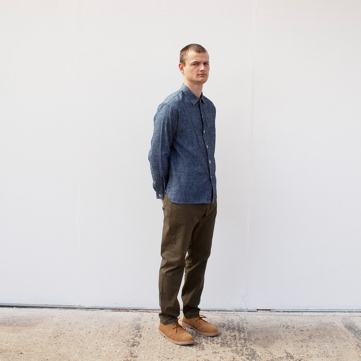straight trousers in sage cotton canvas